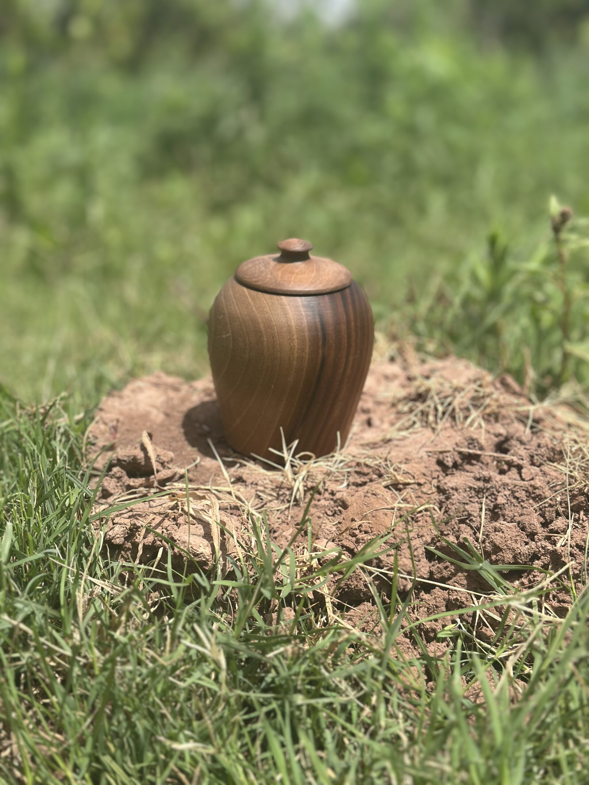 Handcrafted Walnut Wood Jar with Lid – Moroccan Artisan Work