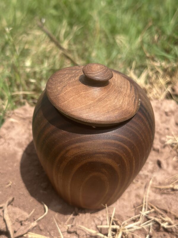 Handcrafted Walnut Wood Jar with Lid – Moroccan Artisan Work - Image 10