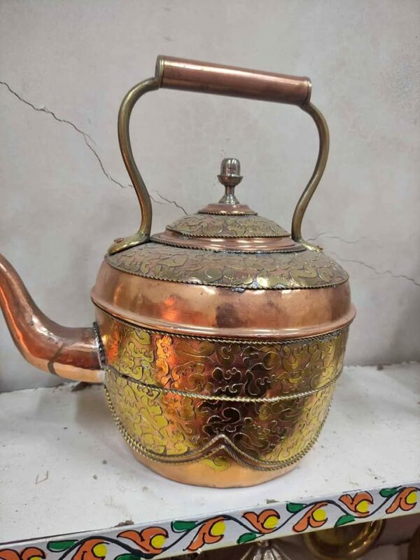Handcrafted Moroccan Copper Teapot with Brass Engravings – Traditional Vintage Kettle - Image 3