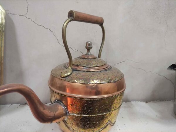 Handcrafted Moroccan Copper Teapot with Brass Engravings – Traditional Vintage Kettle - Image 2