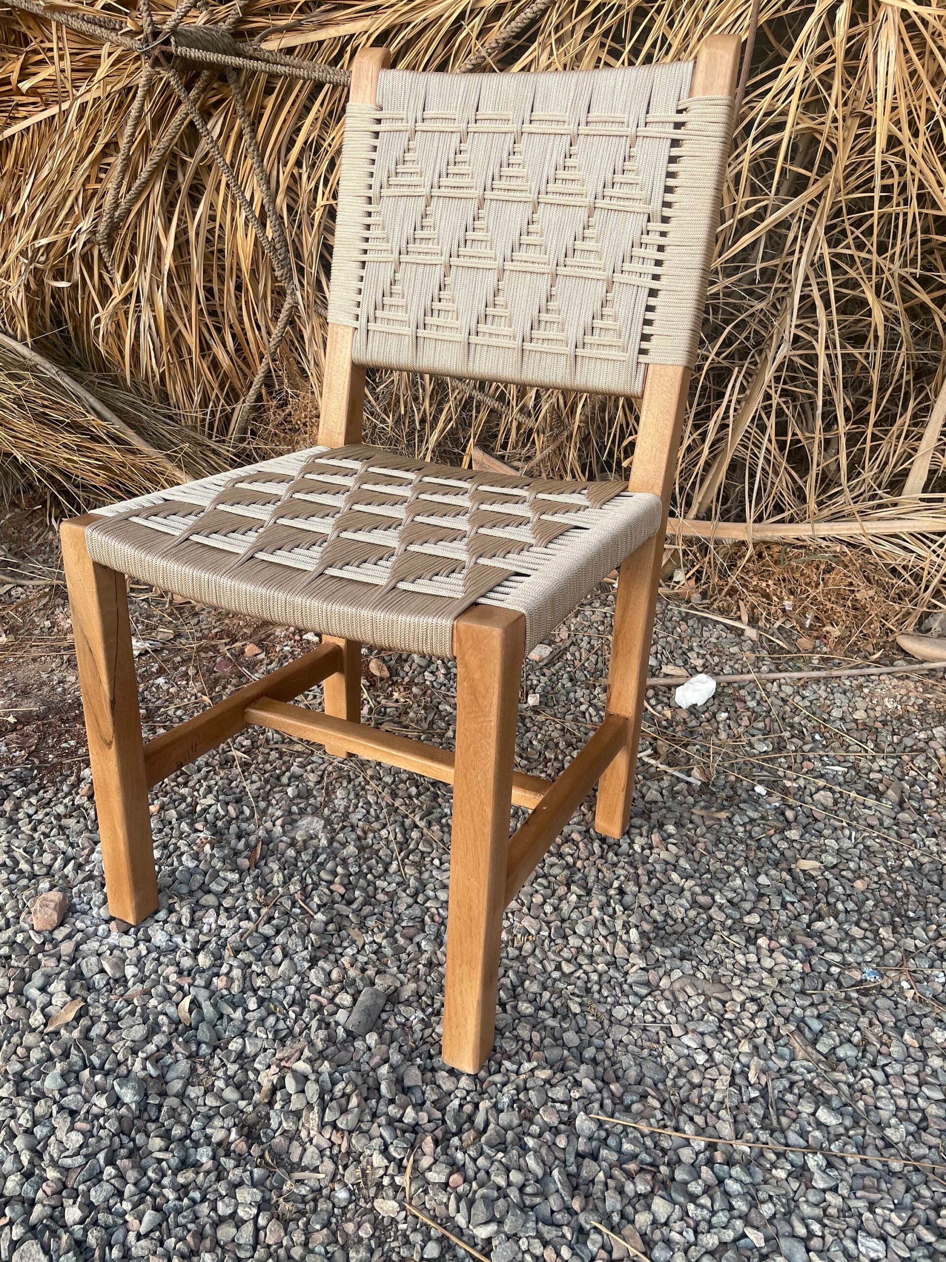 Moroccan Bar stool in Walnut wood with warm beige Fabric seat