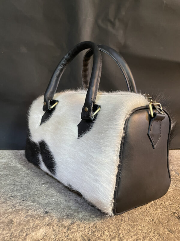 Handmade Cowhide Leather Bag – Black and White Tote - Image 4