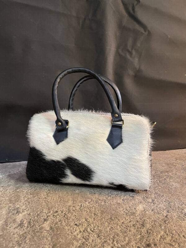 Handmade Cowhide Leather Bag – Black and White Tote