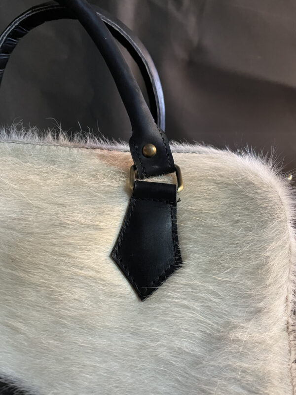 Handmade Cowhide Leather Bag – Black and White Tote - Image 5