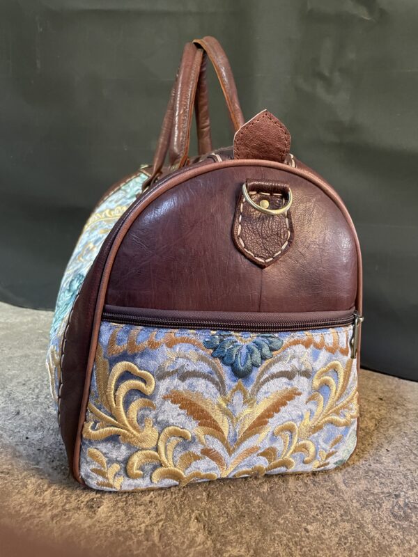 Moroccan Handmade Travel Bag – Embroidered Leather Weekender Duffle - Image 3