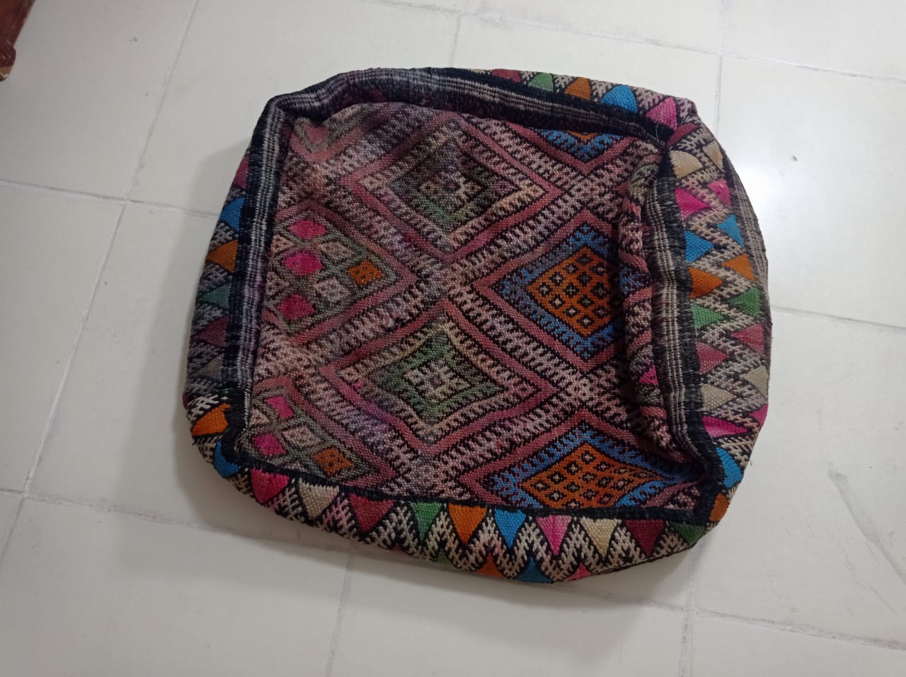 Moroccan Boucherouite Pouf - Image 3