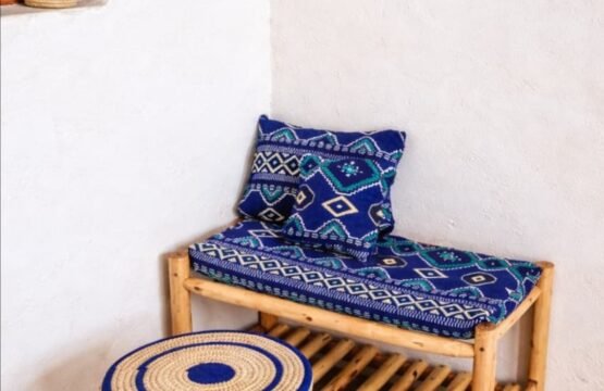 Handmade Wooden Bench with Cushion