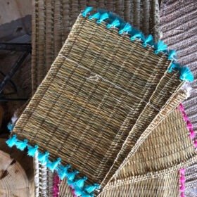 Handwoven Moroccan Raffia Placemat with Tassels