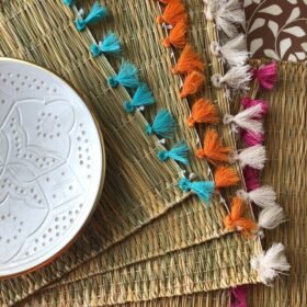 Handwoven Moroccan Raffia Placemat with Tassels 4
