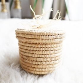 Handwoven Moroccan Raffia Storage Basket with Lid 2