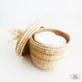 Handwoven Moroccan Raffia Storage Basket with Lid 3
