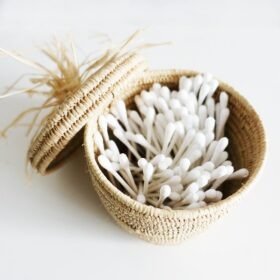 Handwoven Moroccan Raffia Storage Basket with Lid 6